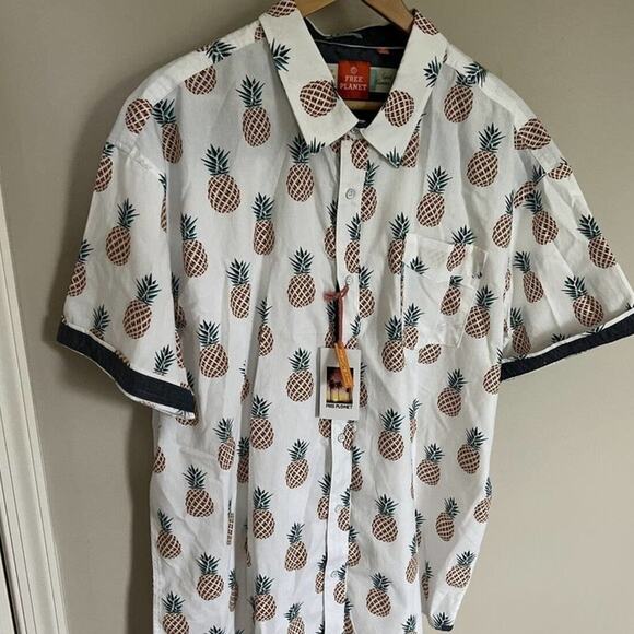 Free Planet Men's Pineapple Pattern Short Sleeve Shirt Button Down Size 3XL NWT - Picture 5 of 5